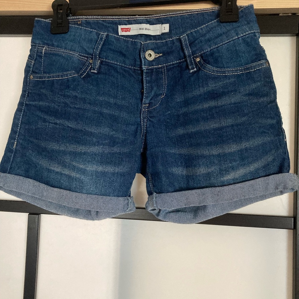Levi's distressed  Blue Jean midi Shorts with Rolled Hem